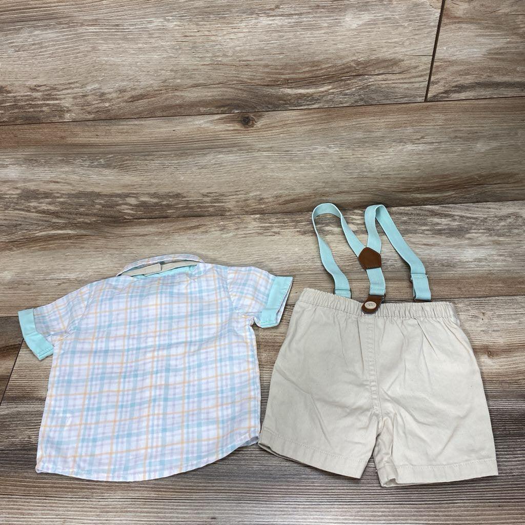 Happy Fella 4Pc Gingham Suspender Outfit sz 6-9m - Me 'n Mommy To Be