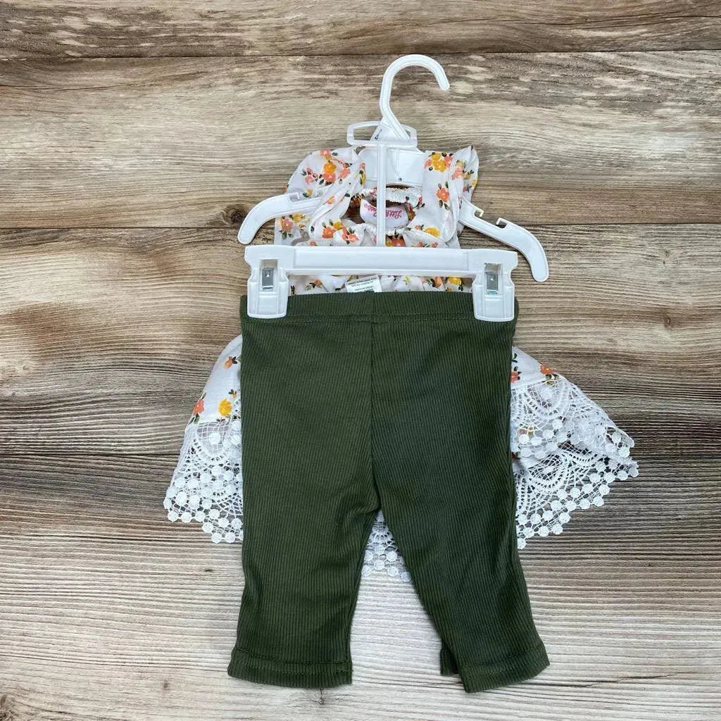 NEW Little Lass 3pc Floral Top & Leggings Set sz 3-6m - Me 'n Mommy To Be