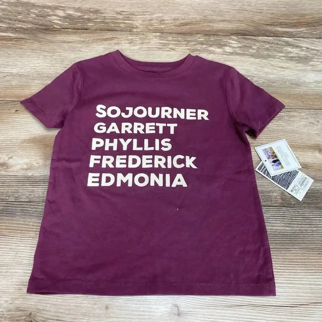 Front view of purple toddler Black History Month graphic t shirt showcasing large chest text graphic on white background