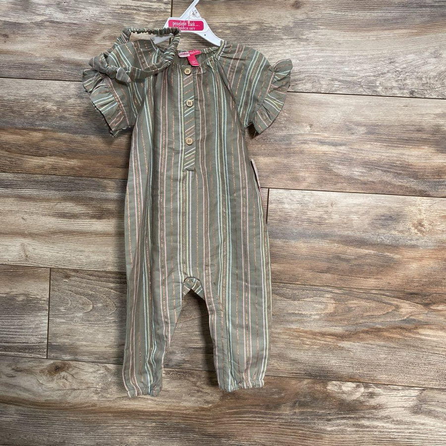 NEW Penelope Mack Henley Jumpsuit & Headband sz 12m - Me 'n Mommy To Be