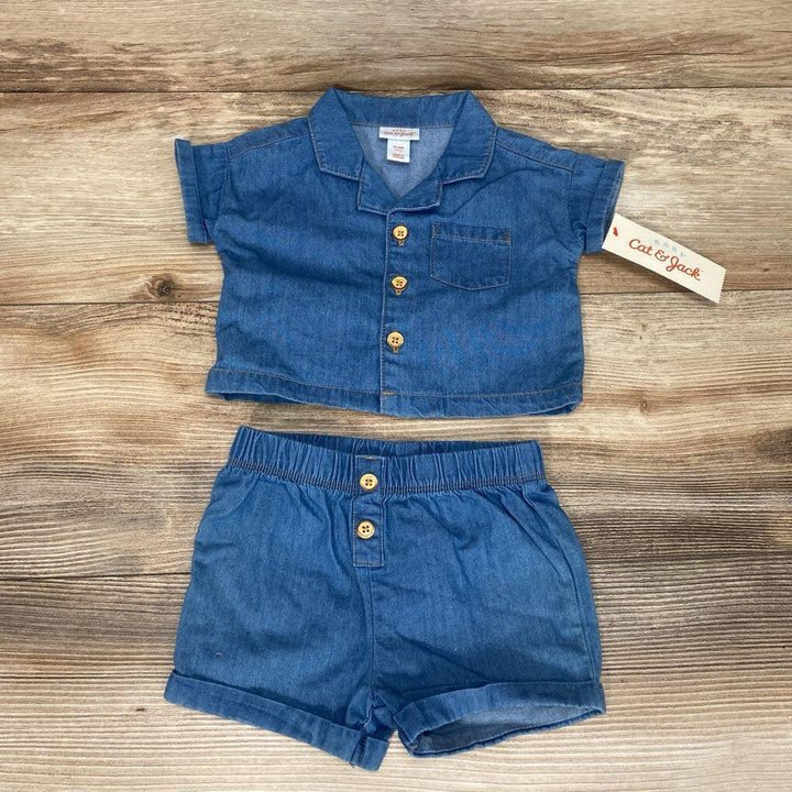 NEW Cat & Jack 2pc Chambray Button-Up & Shorts sz 0-3m - Me 'n Mommy To Be