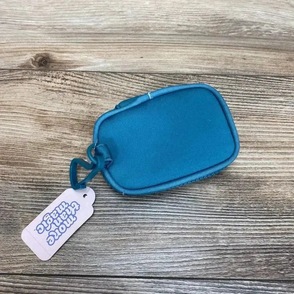 Front view of green More Than Magic flip zipper case wallet showcasing zip-around closure and internal card slots on white background