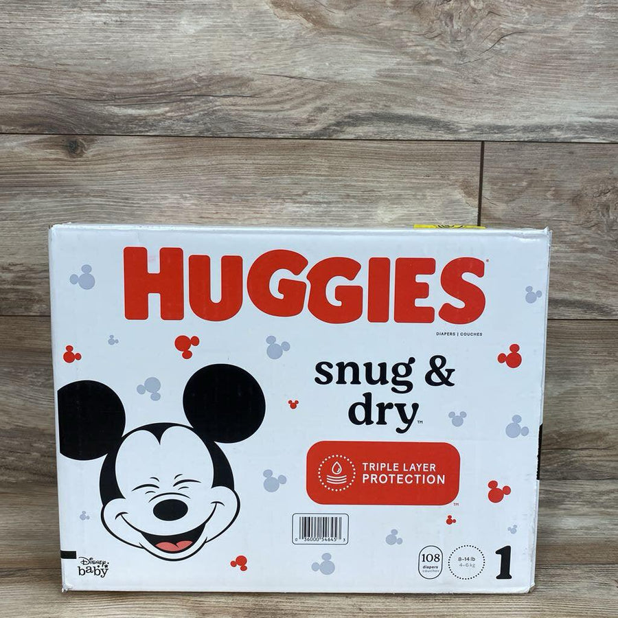 NEW Huggies Box of Snug & Dry Size 1 Diapers 108 Ct - Me 'n Mommy To Be