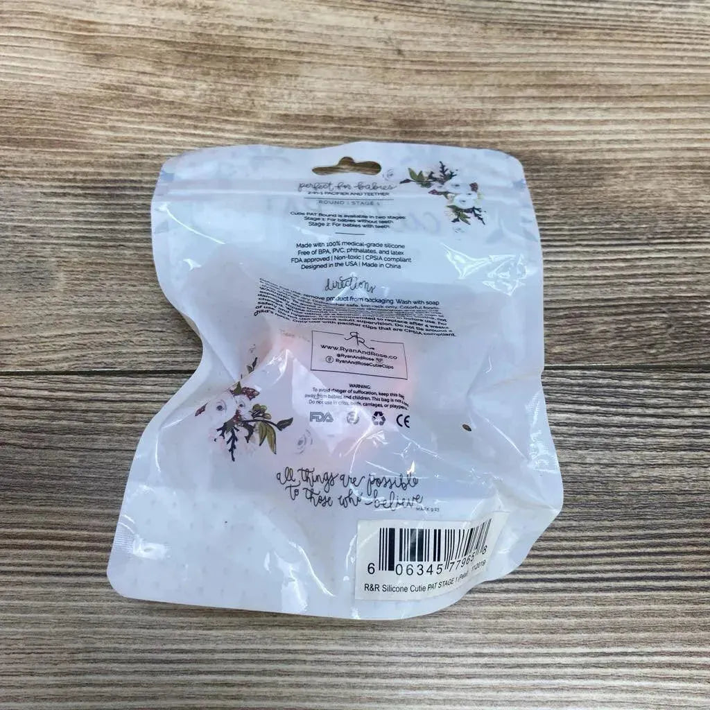 NEW Ryan & Rose Cutie PAT Round Pacifier + Teether Stage 1 Pom - Me 'n Mommy To Be