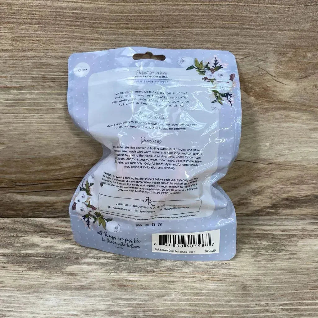 NEW Ryan & Rose Cutie PAT Bulb Pacifier + Teether Stage 1 - Me 'n Mommy To Be