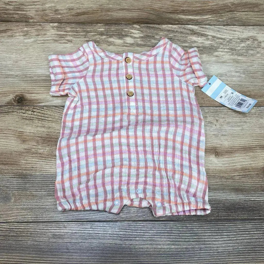 NEW Cat & Jack Plaid Henley Romper sz NB - Me 'n Mommy To Be