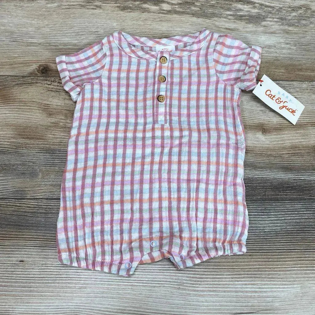 NEW Cat & Jack Plaid Henley Romper sz 0-3m - Me 'n Mommy To Be