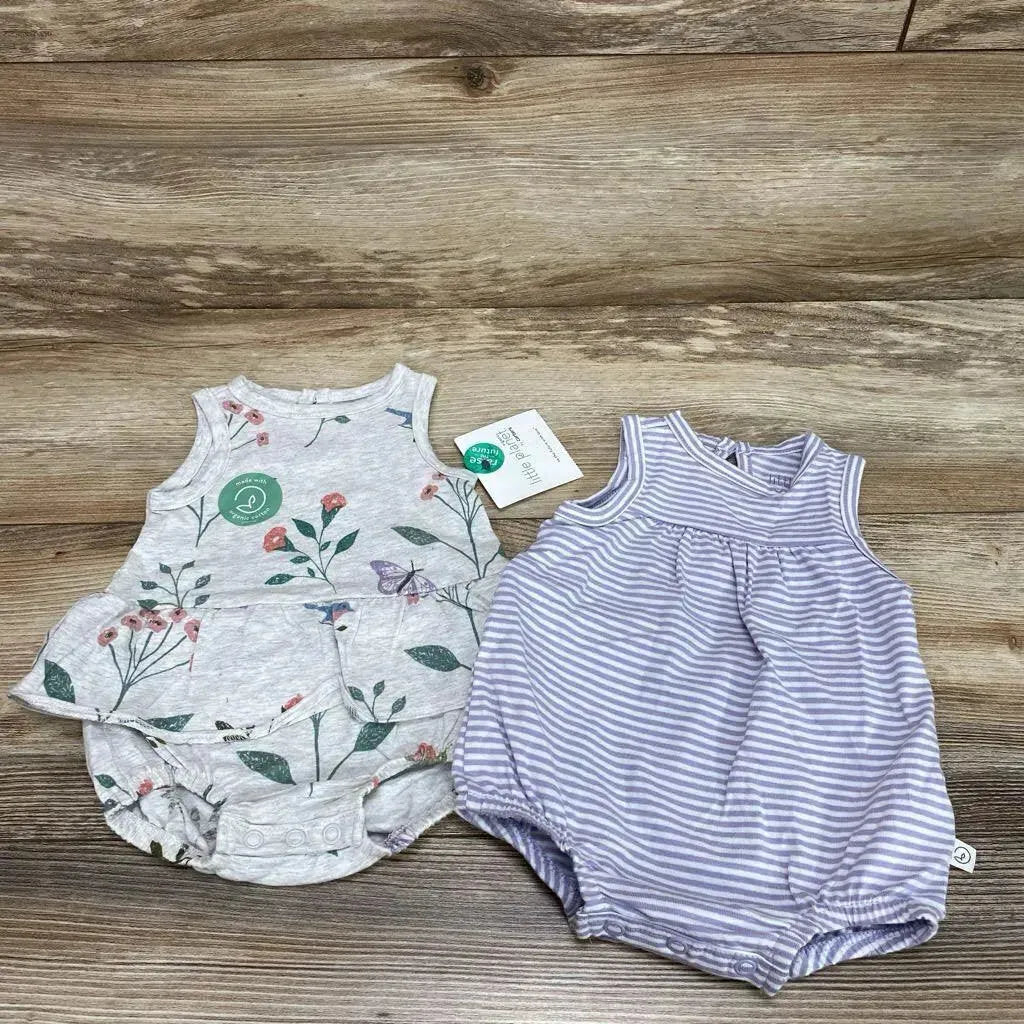 NEW Little Planet 2pk Organic Tank Rompers Rain Botanical sz NB - Me 'n Mommy To Be