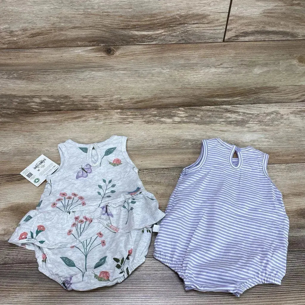 NEW Little Planet 2pk Organic Tank Rompers Rain Botanical sz NB - Me 'n Mommy To Be