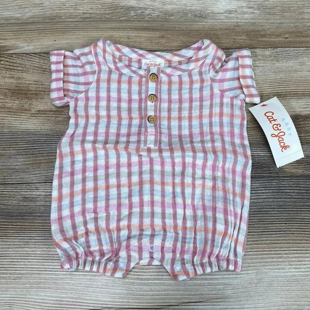 NEW Cat & Jack Plaid Henley Romper sz NB - Me 'n Mommy To Be