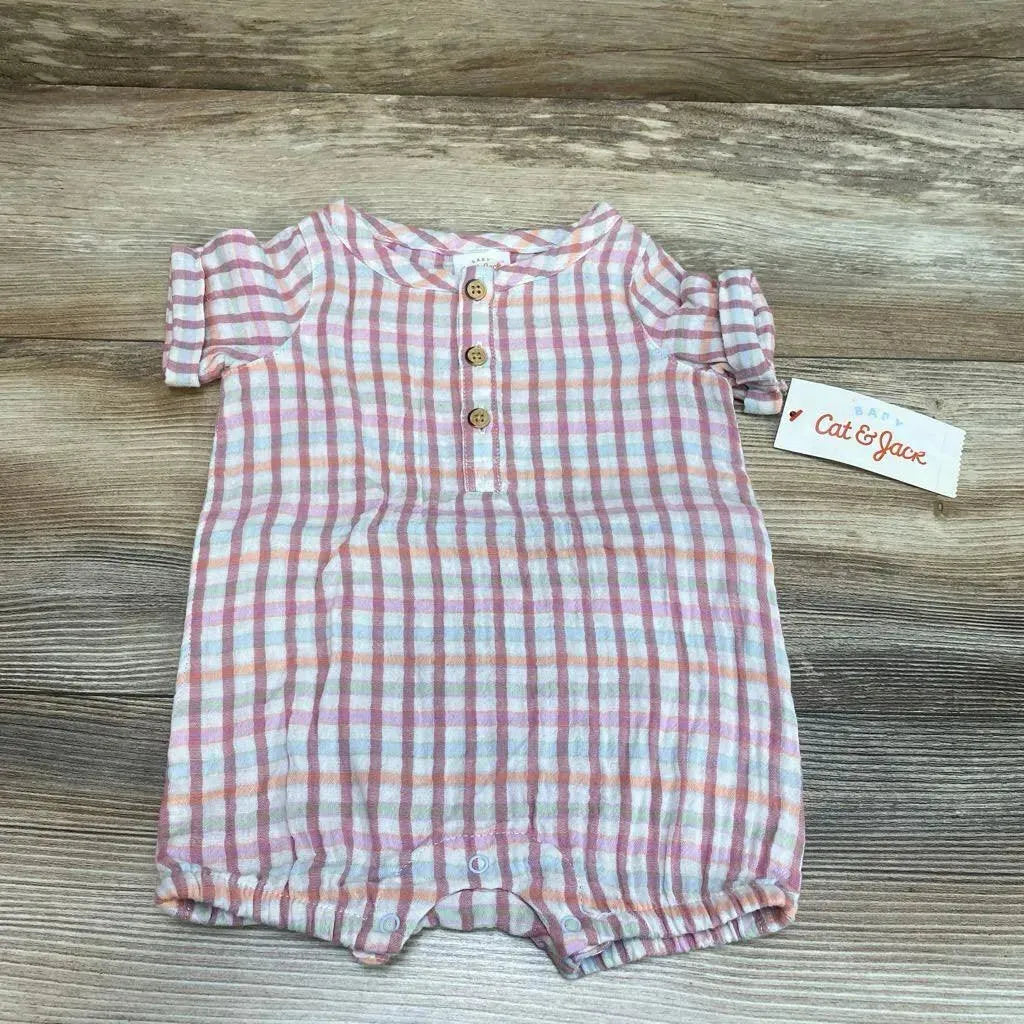 NEW Cat & Jack Plaid Henley Romper sz 3-6m - Me 'n Mommy To Be