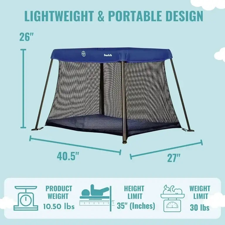 Diagram showing Lightweight Portable design with dimensions 40.5 x 27 x 26 in, 10.5 lb, height limit 35 in, max weight 30 lb