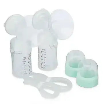 Front view of Motif Luna 24mm resupply kit: two clear pump bottles with flanges, spare valves and mint-green caps on white