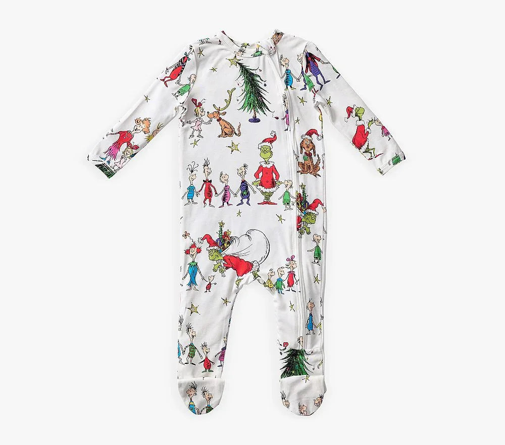 NEW Pottery Barn Kids Dr. Seuss's The Grinch Baby Pajama Sleeper White sz 3-6m
