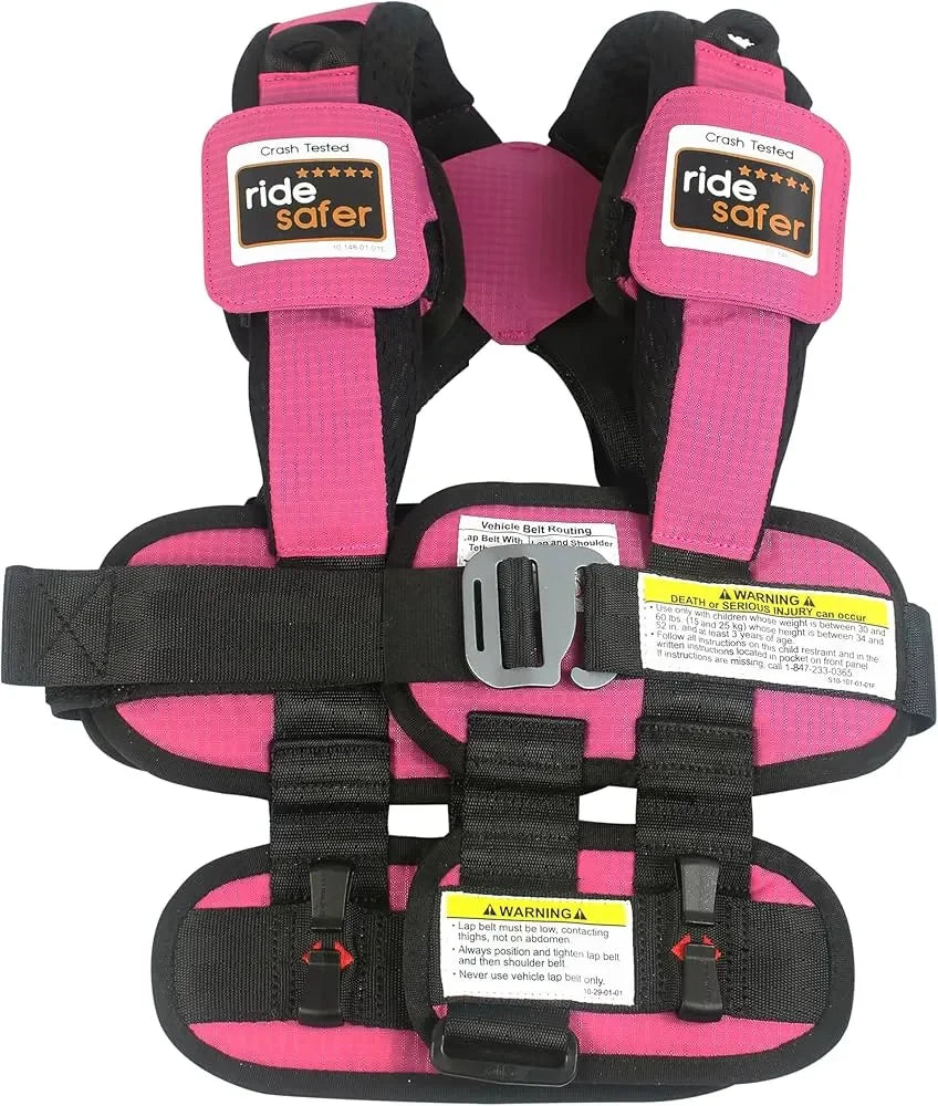 RideSafer Lightweight, Compact, Portable Car Seat in Pink Large
