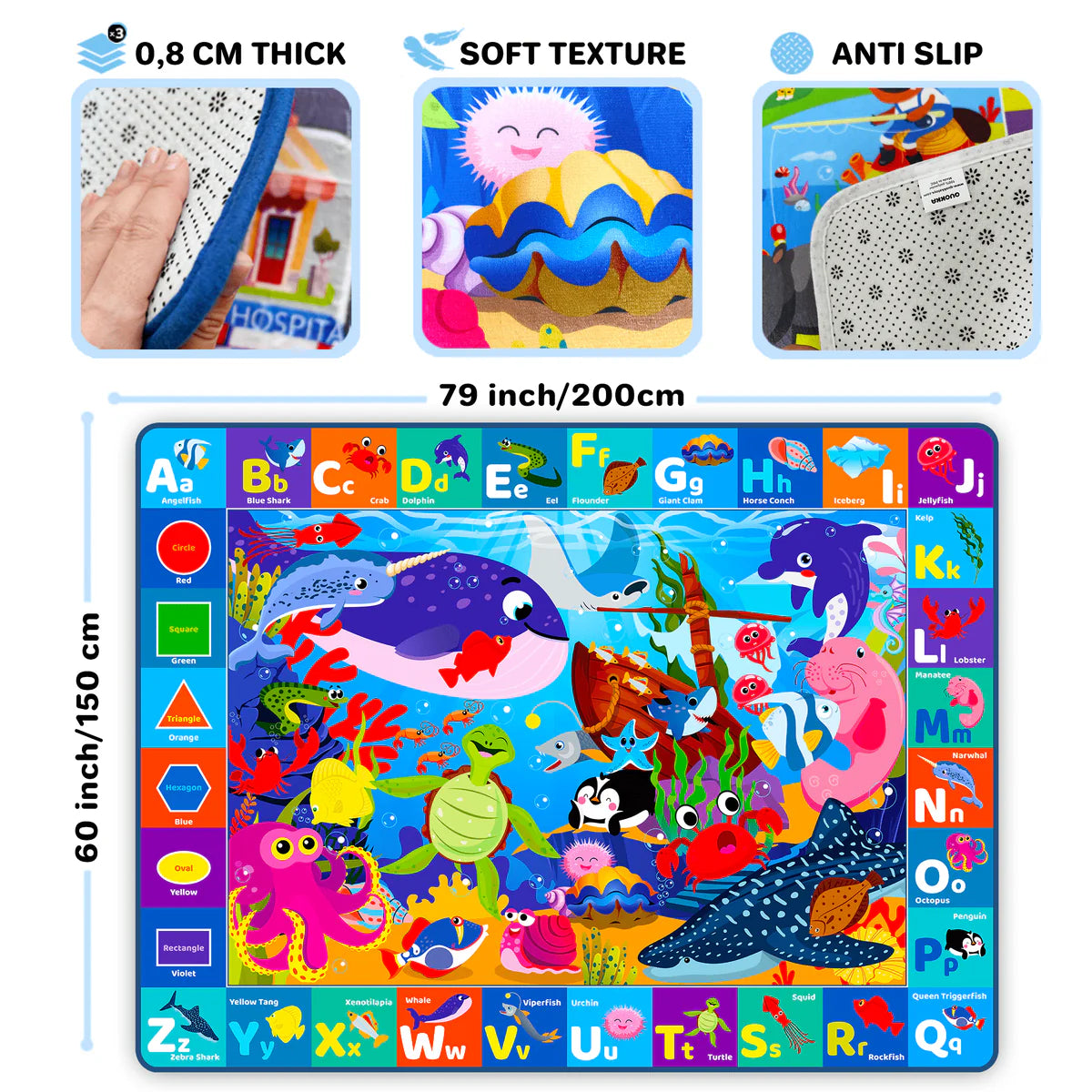 NEW Quokka Large Baby Play Mat - Ocean ABC
