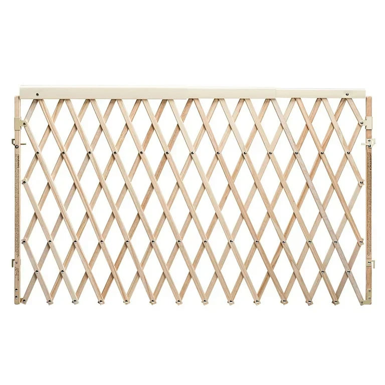Expandable wooden baby safety gate with crisscross design for childproofing homes