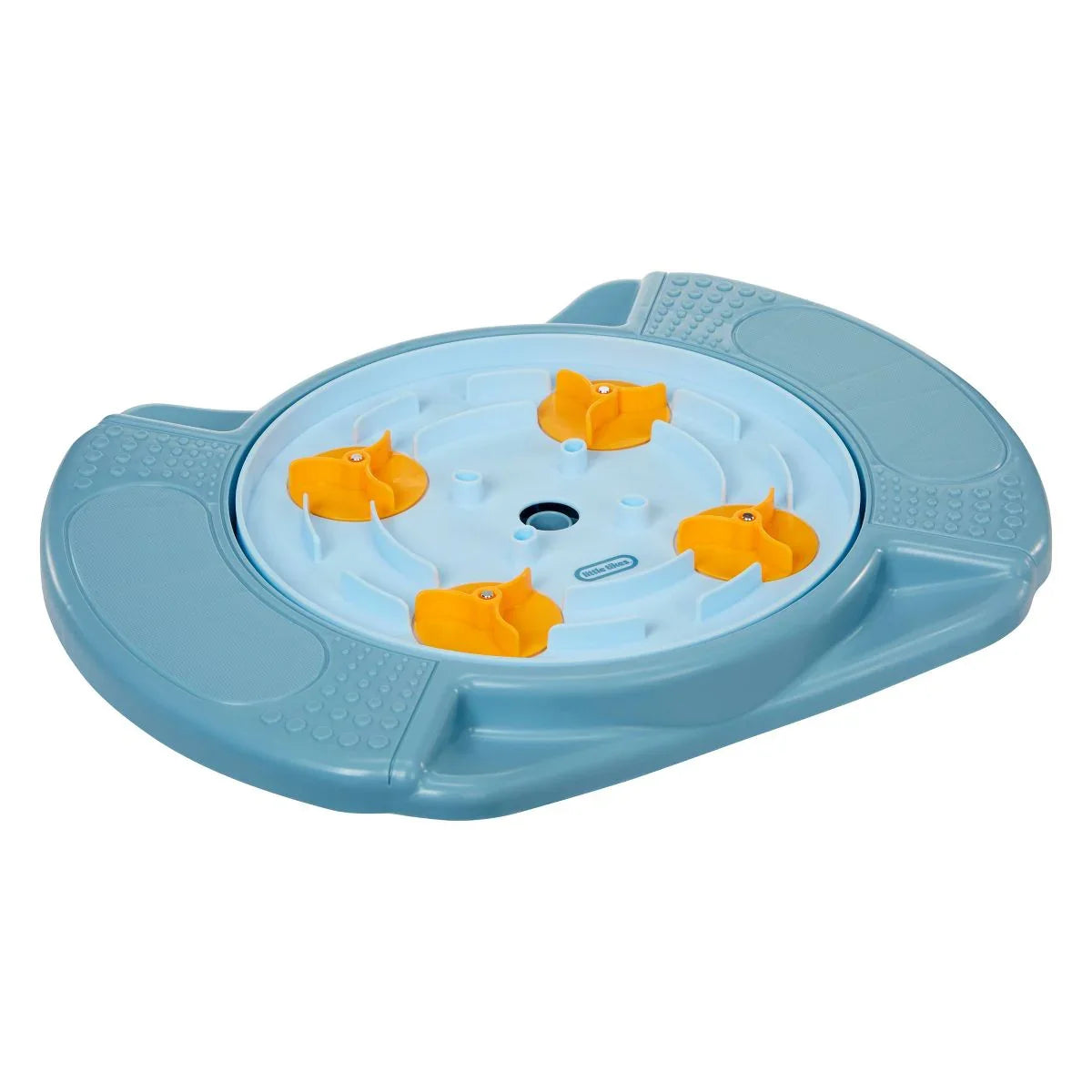 Blue and yellow interactive cat puzzle feeder toy on white background