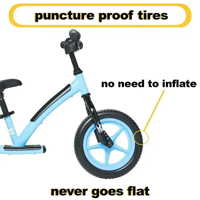 Side view of Mobo Explorer X 14-inch kids balance bike showing puncture proof tires and adjustable seat on white background