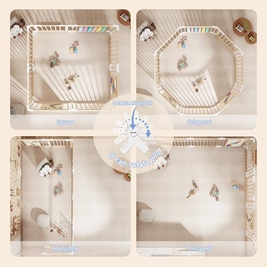YZNVCG Adjustable Multi-Shape Wooden Play Yard