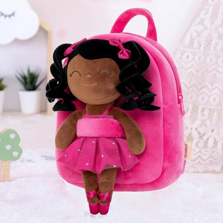 NEW Gloveleya Curly Hair Plush Doll Backpack Pink