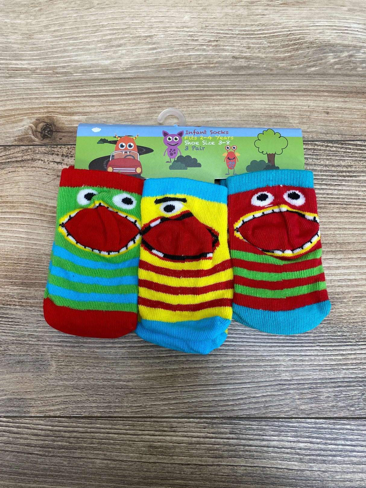 NEW 3pk Monster Face Baby Socks sz 0-12m - Me n Mommy To Be