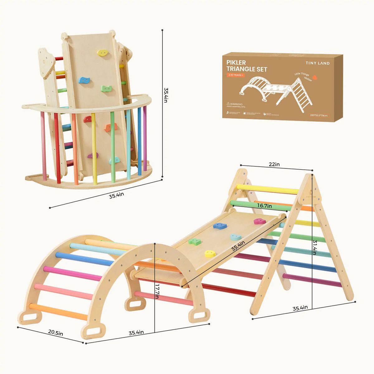 Tiny Land Pikler Triangle 7-in-1 Montessori Climbing Set