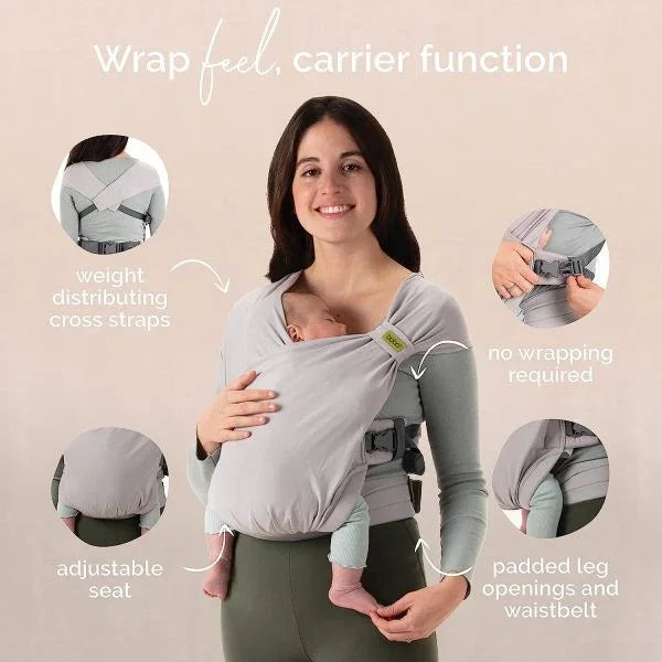 Boba Bliss 2-in-1 Hybrid Baby Carrier & Wrap, Grey 7-35lbs