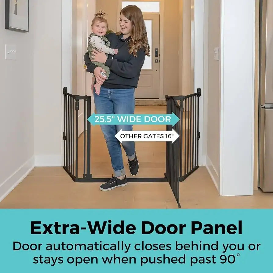 Front view of Toddleroo by North States Deluxe Décor Gate showing 25.5-inch extra-wide door panel in a home doorway