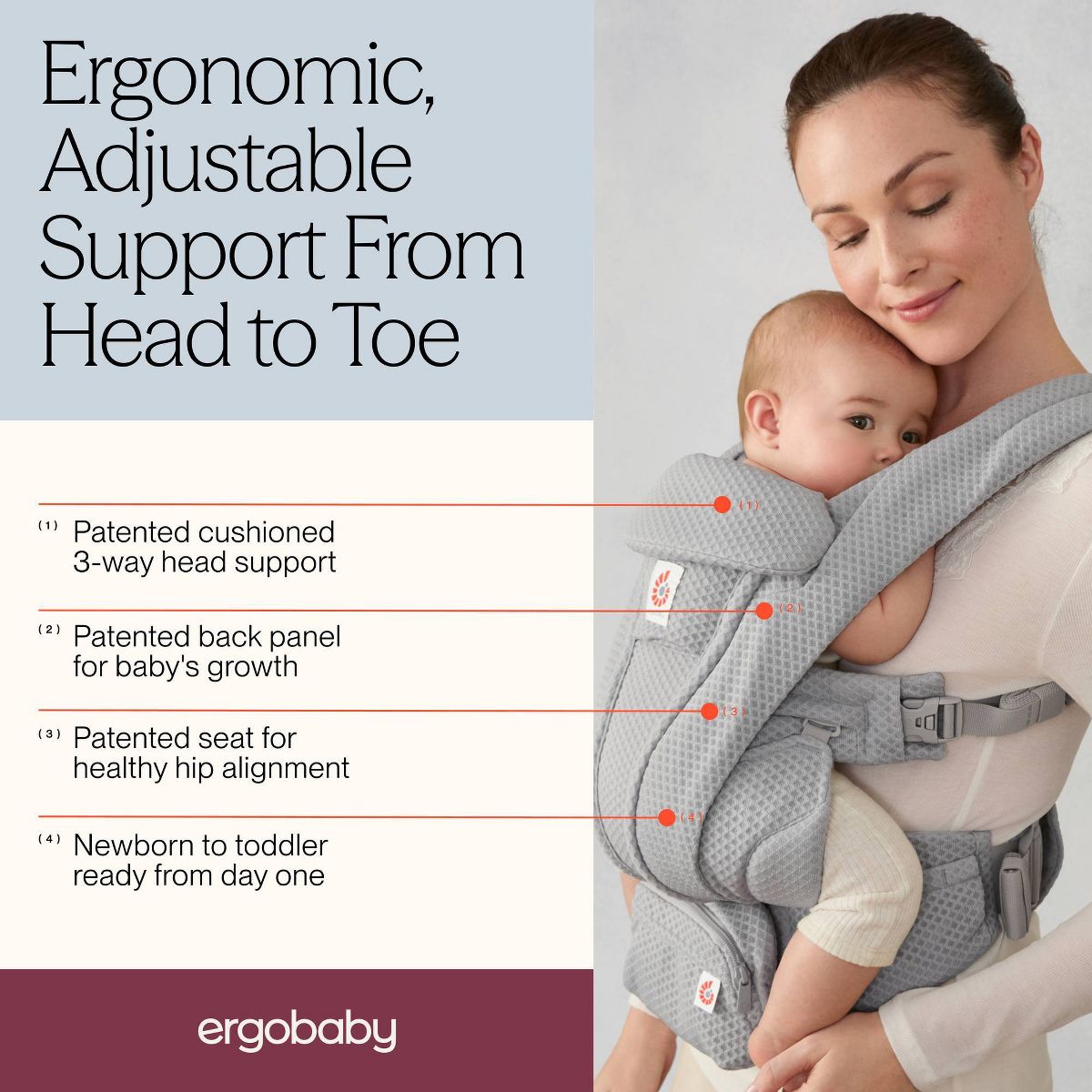 NEW Ergobaby Omni Deluxe Mesh All-in-One Baby Carrier in Pearl Grey 7-45lbs