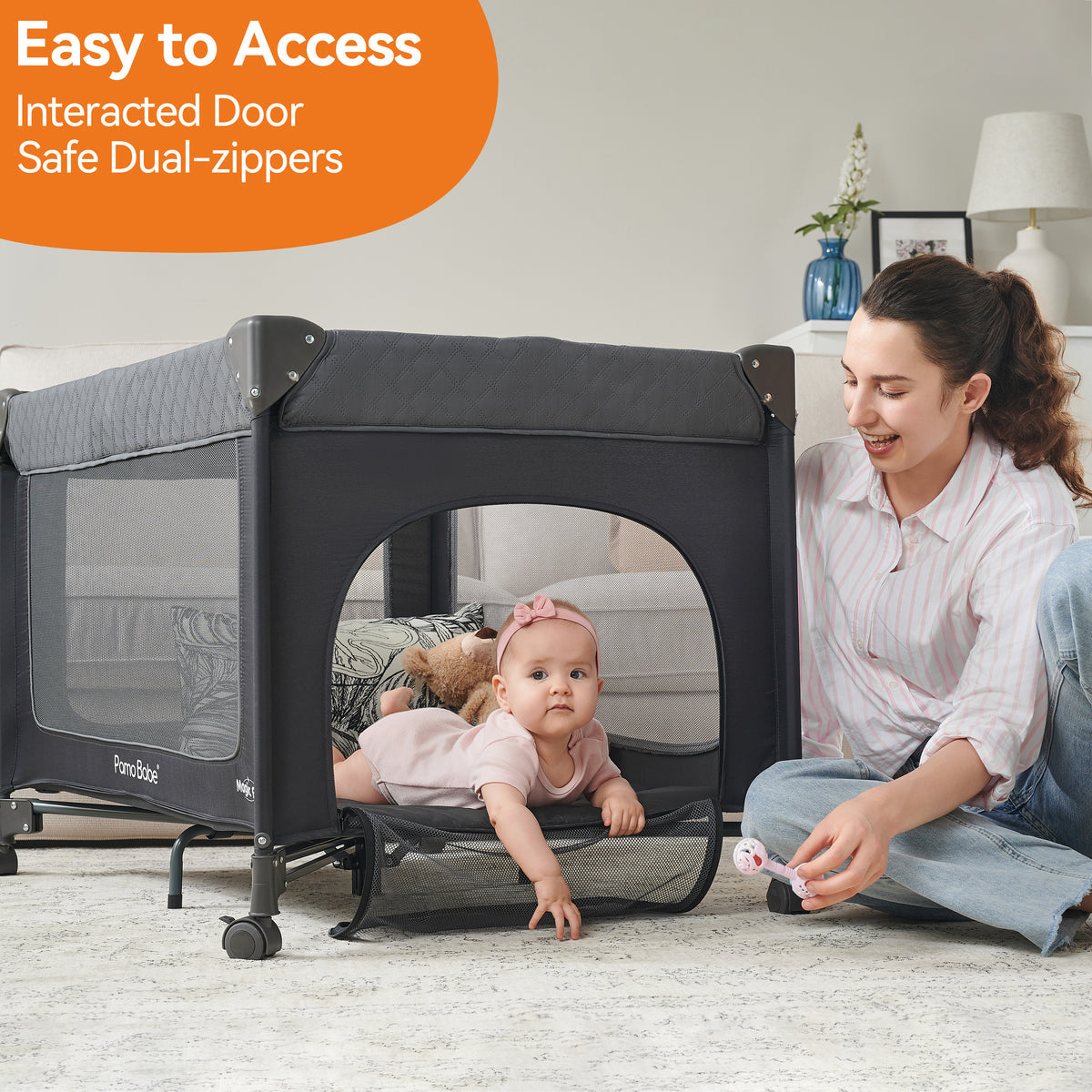 NEW Pamo Babe Just Right Playard with Bassinet & Changer - Grey