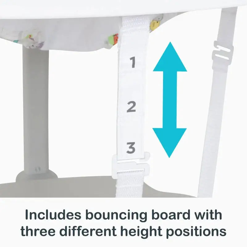 Close-up of Smarts Steps 3-in-1 Bounce N’ Play Activity Center, Tike Hike showcasing three height positions