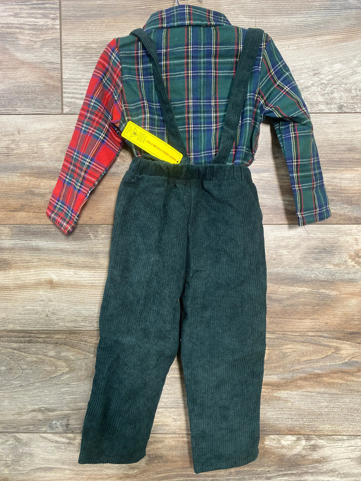 NEW Shein Gentleman Tartan Shirt And Corduroy Overalls 2pc Set sz 18-24m - Me n Mommy To Be