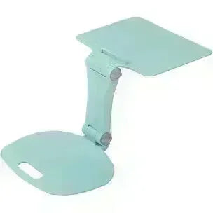 Angled view of The Surf folding portable lap desk in seafoam showcasing adjustable hinged arm and flat tabletop