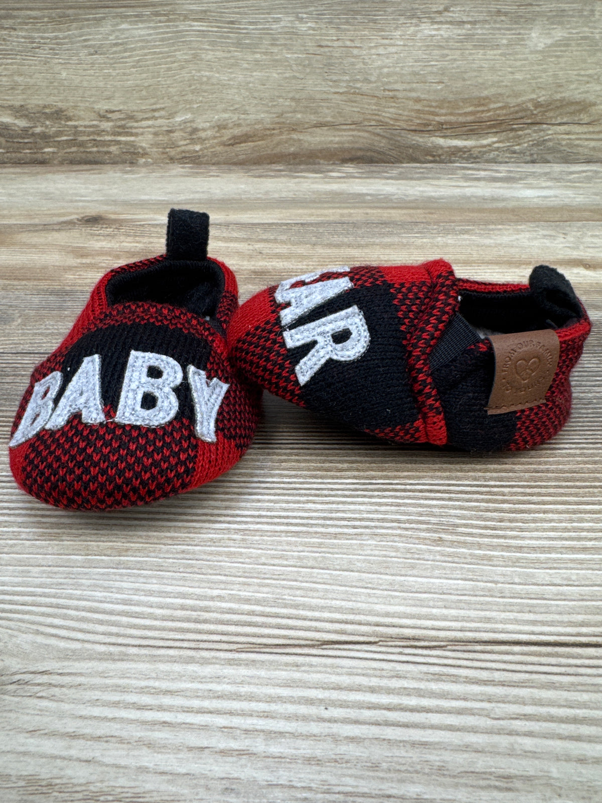 Dearfoams Plaid Baby Bear Slippers Red sz 3-4c