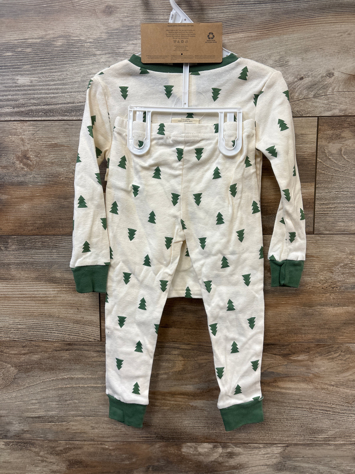 NEW Rabbit + Bear Organic 3pc Christmas Tree Pajama Set Ivory sz 3T