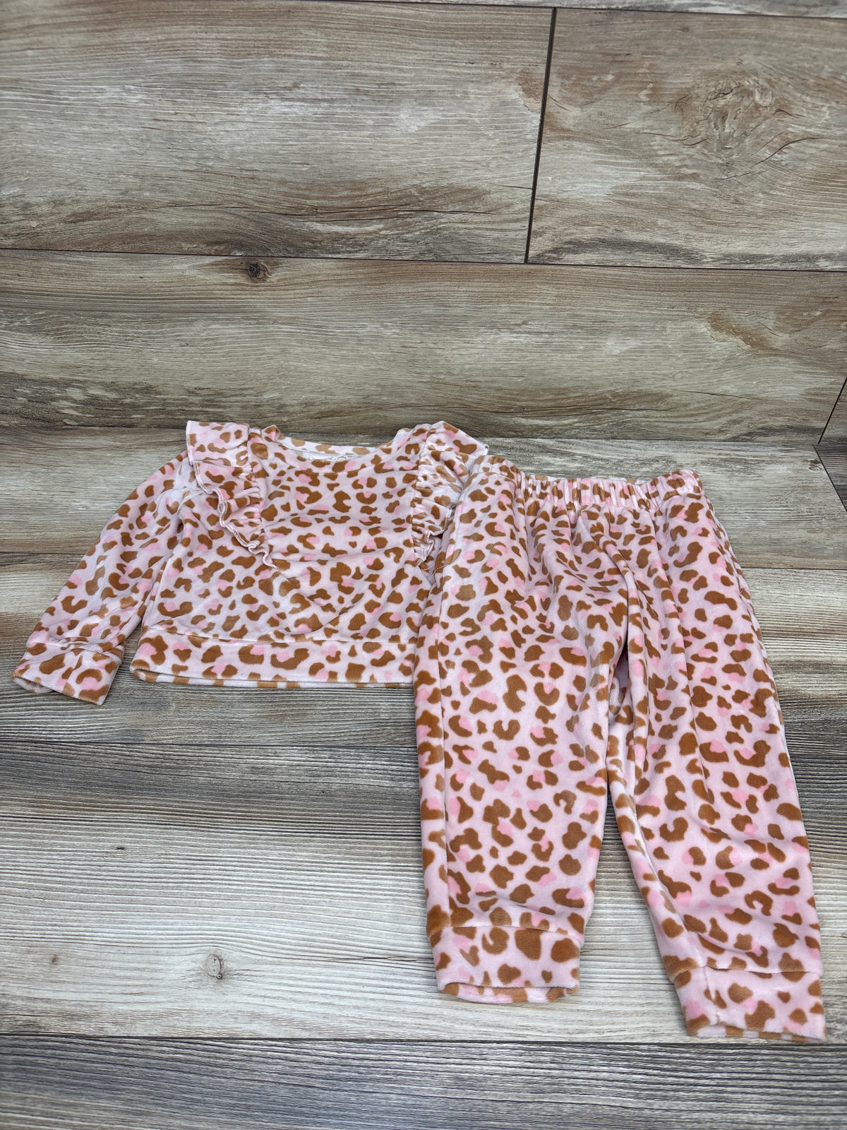 Btween Baby 2pc Leopard Print Velour Top & Pants Set Pink sz 2T