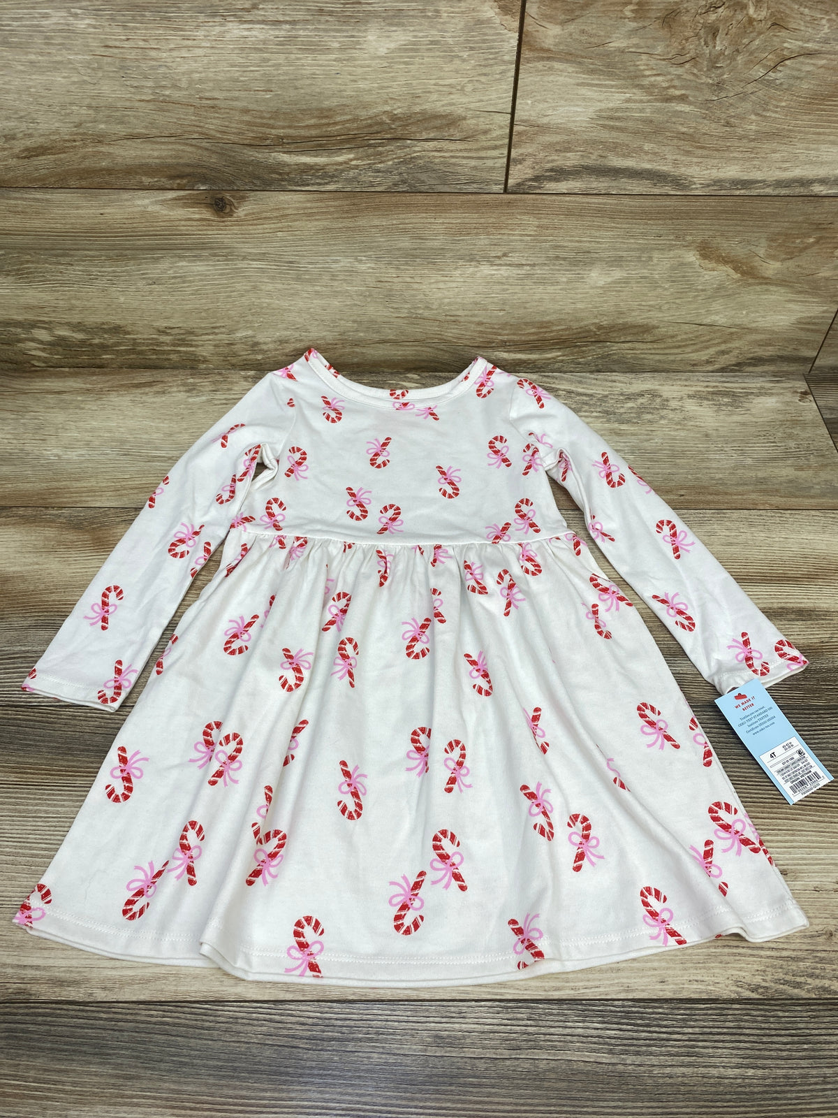 NEW Cat & Jack Long Sleeve Candy Cane Dress White sz 4T