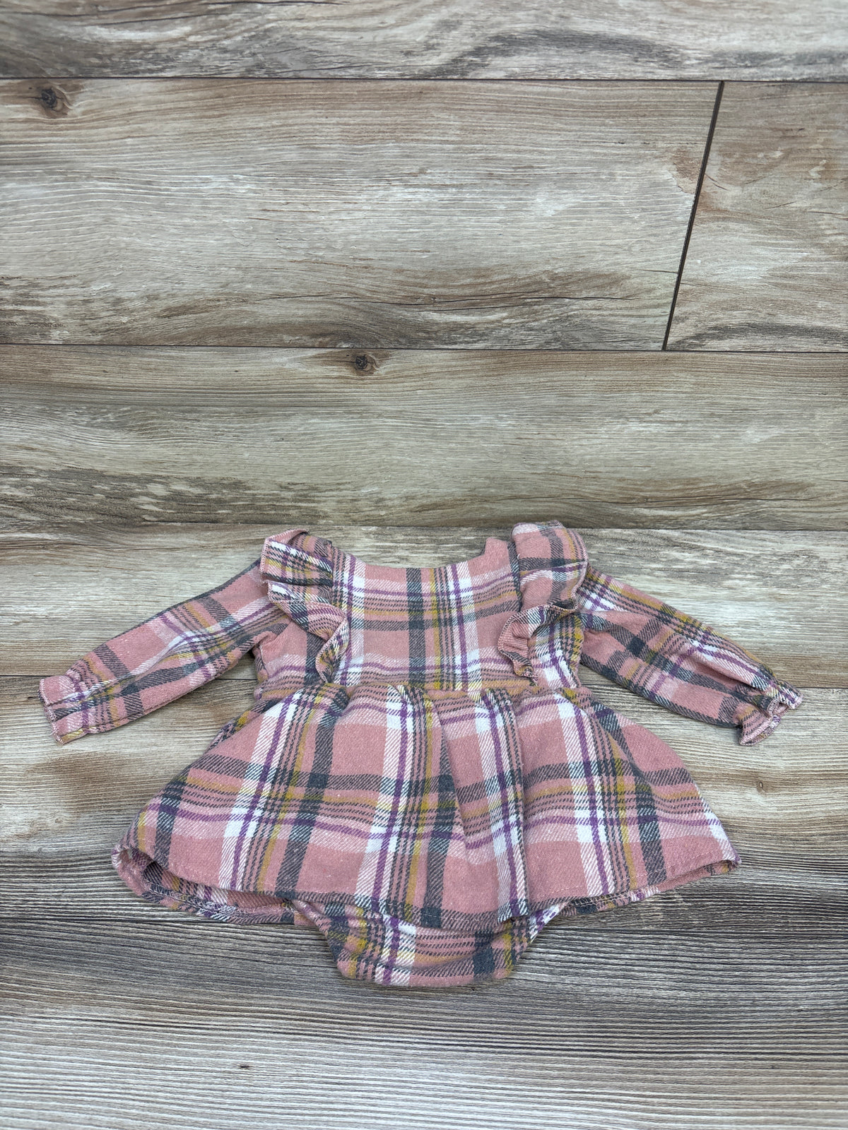 ZEHJUHAN Plaid Long Sleeve Flannel Bodysuit Dress Pink sz 6-12m