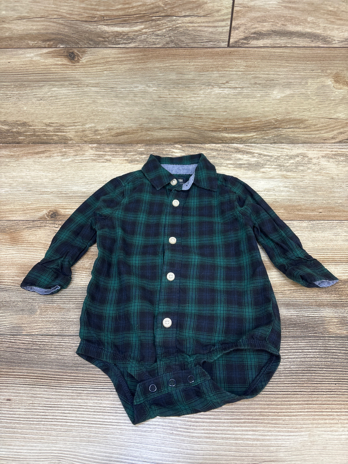 Oshkosh Plaid Flannel Button Up Bodysuit Green sz 12m
