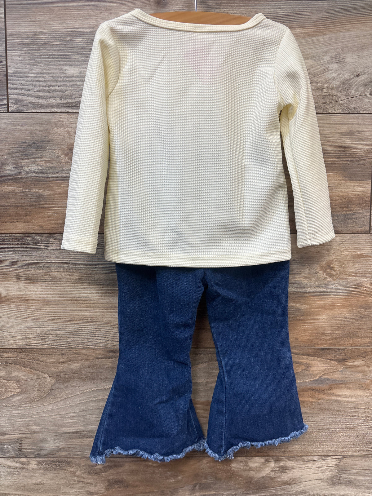 YWIYIUD 2pc Floral Waffle Knit Sweatshirt & Bell Bottom Jeans Set Ivory sz 18-24m