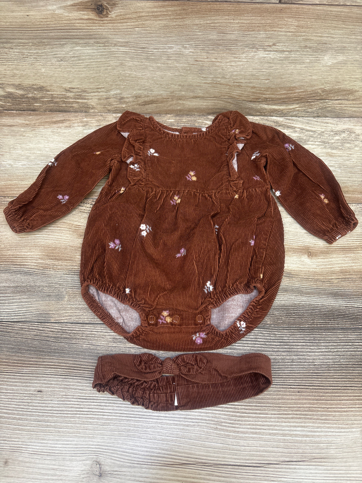 Carter's 2pc Long Sleeve Corduroy Bubble Romper & Headband Set Brown sz 12m