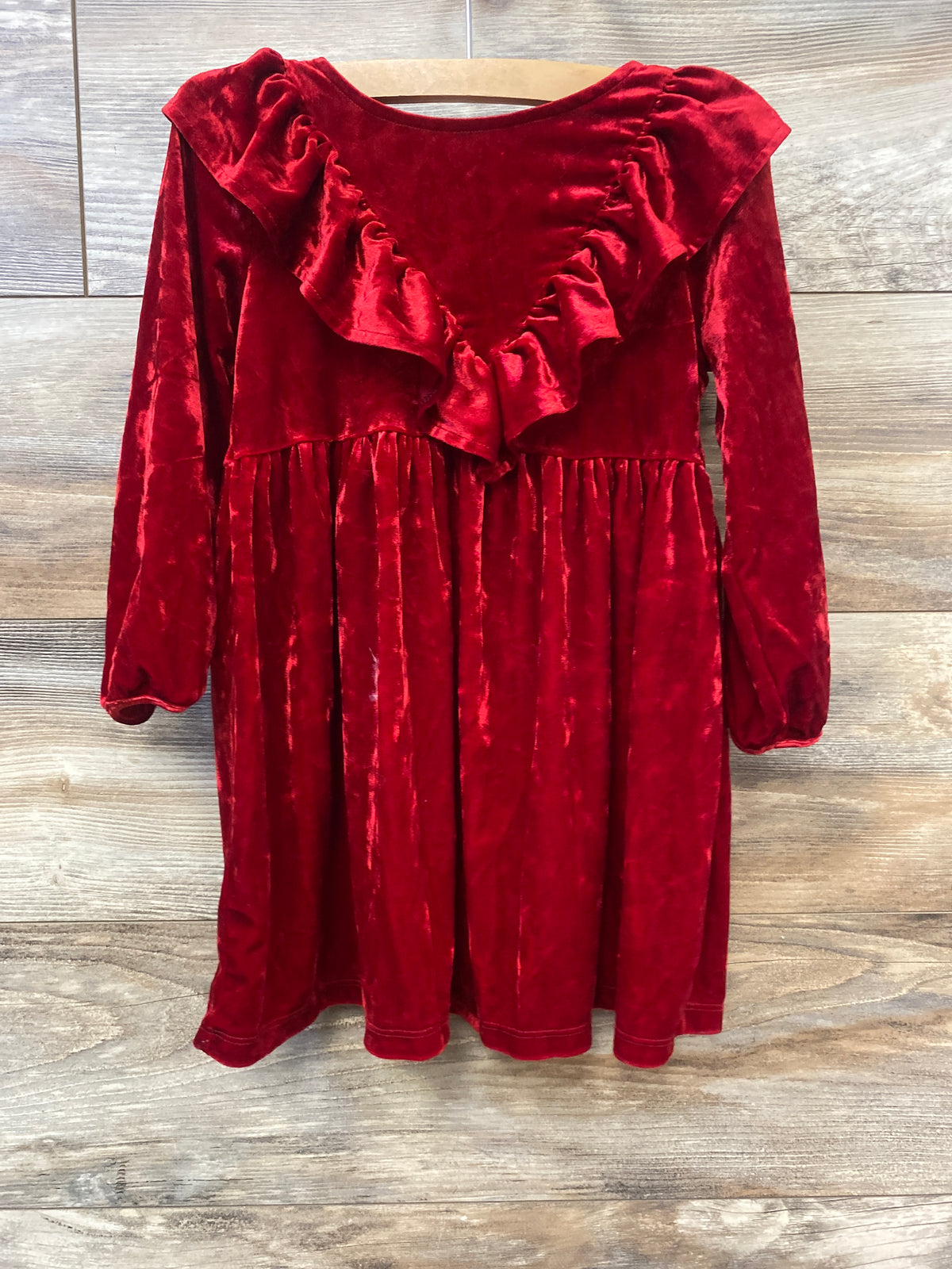 H&M Long Sleeve Crushed Velvet Dress Red sz 3/4T