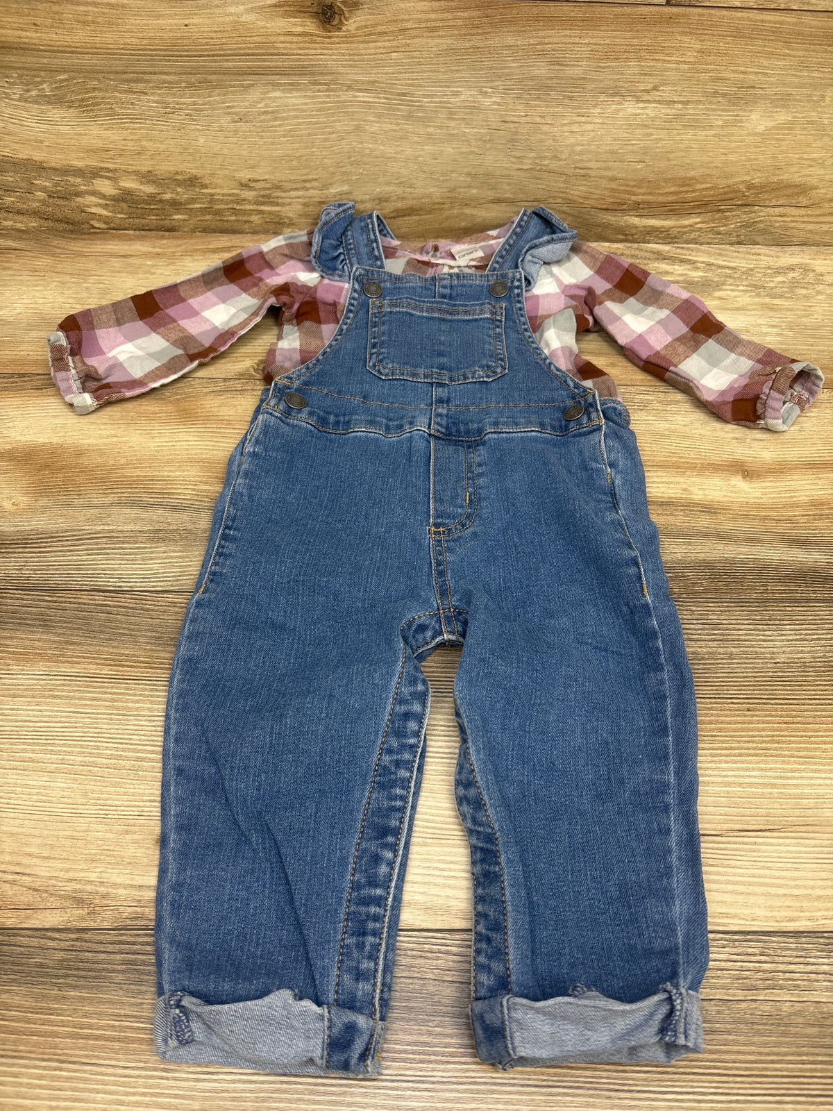 Carter's 2pc Long Sleeve Top & Denim Overalls Purple sz 12m