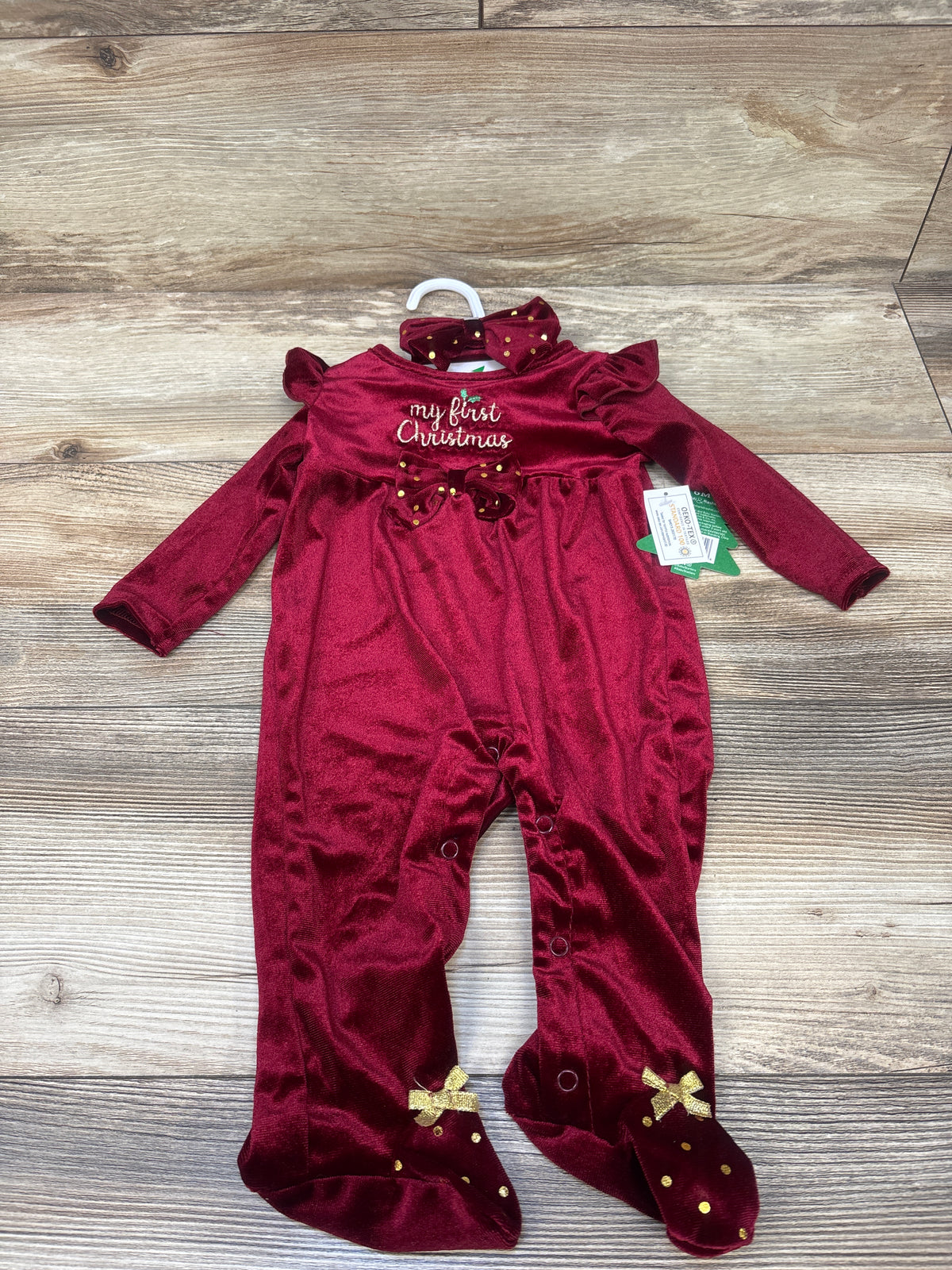 NEW Baby Starters 2pc My First Christmas Velvet Coverall & Headband Set Red sz 6m