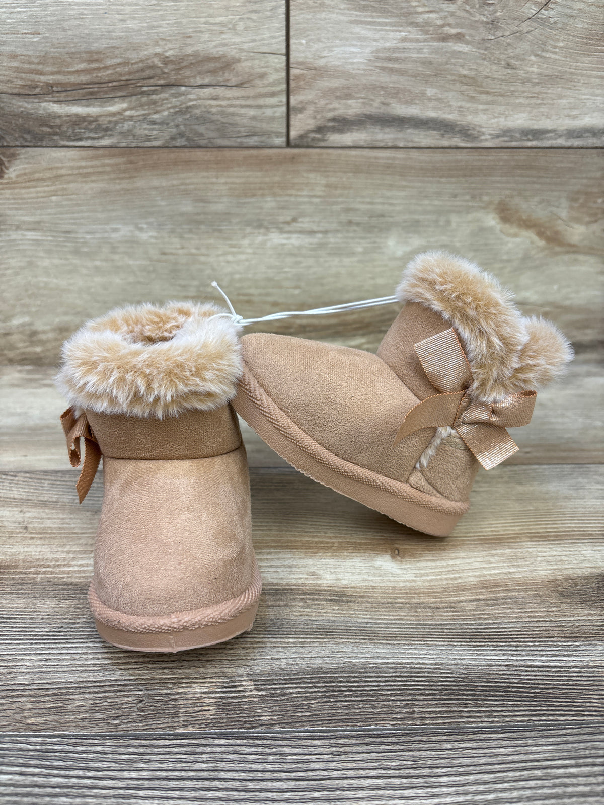 NEW Stepping Stones Faux Fur Bow Boots Champagne sz 12-18m
