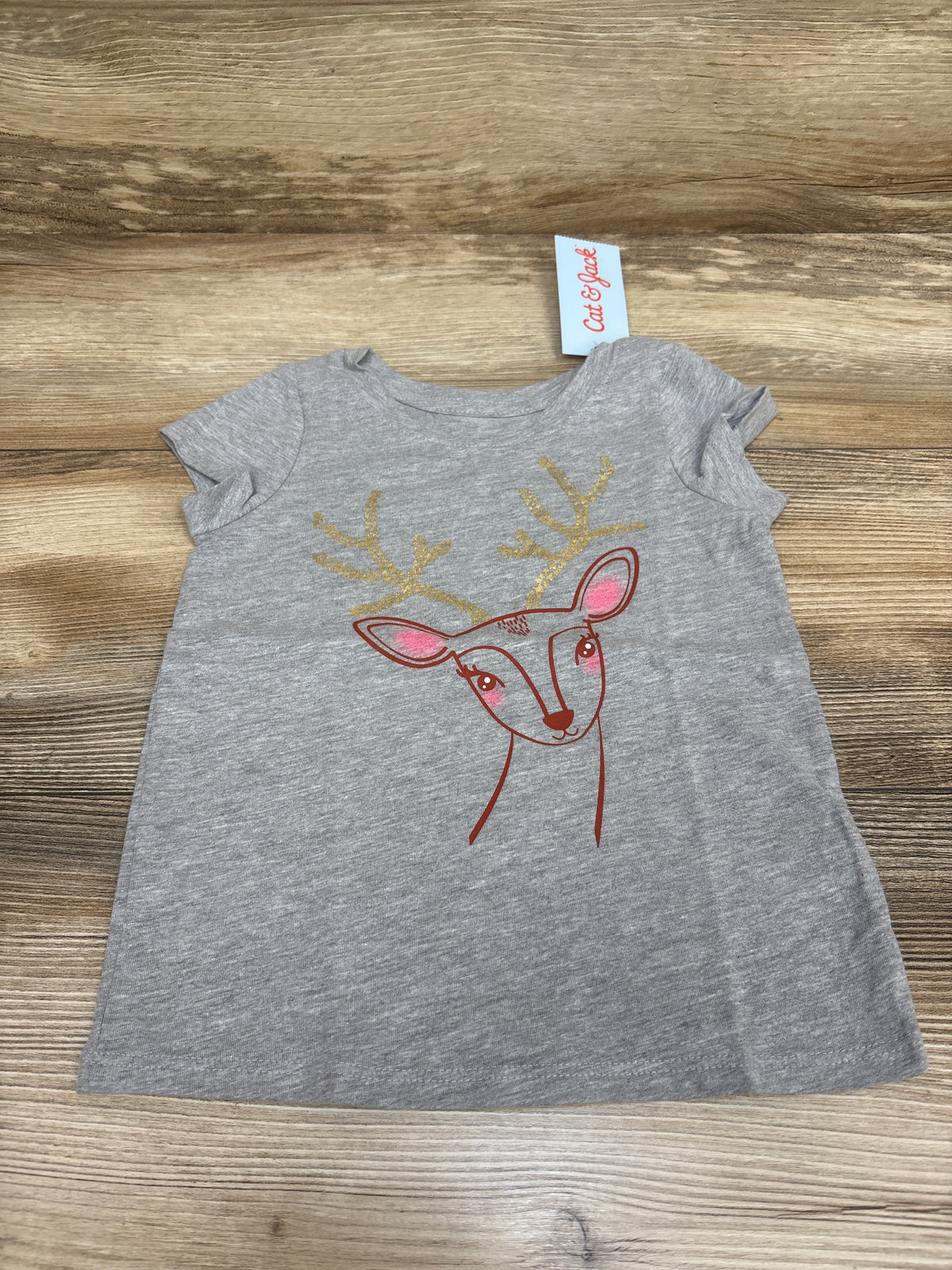 NEW Cat & Jack Short Sleeve Reindeer Shirt Grey sz 2T