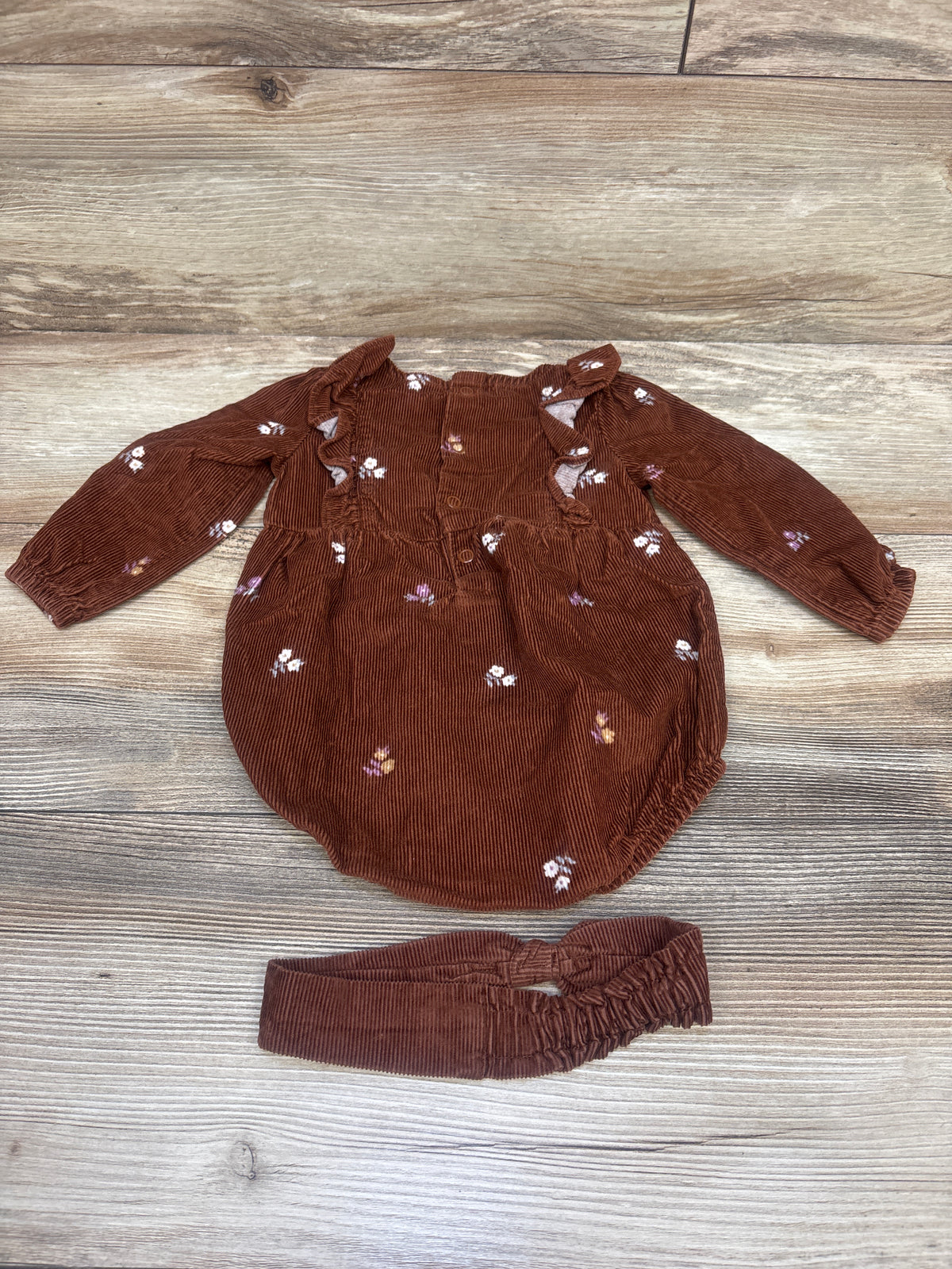 Carter's 2pc Long Sleeve Corduroy Bubble Romper & Headband Set Brown sz 12m