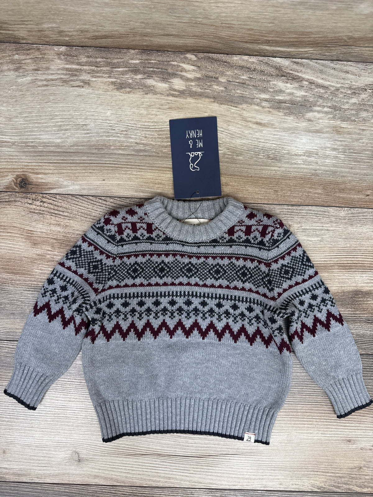NEW Me & Henry Knit Fair Isle Sweater Grey sz 6/9m