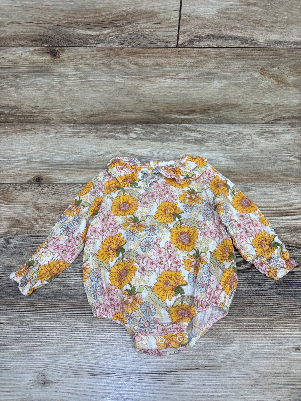 Angel Dear Organic Floral Long Sleeve Bubble Romper White sz 6-12m